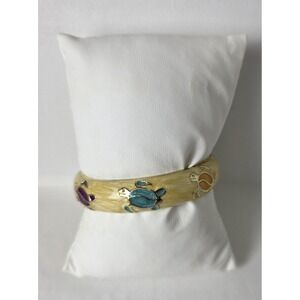 Sea Turtle Colorful Bangle Cuff Bracelet Gold Tone Waist 8.5 Inches